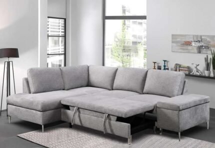 CFI-9022 Grey Linen Sofa Bed Sectional w/ Storage (LHF)