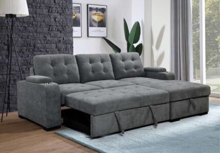 CFI-9051 Grey Linen Sofa Bed Sectional w/ Storage (RHF)